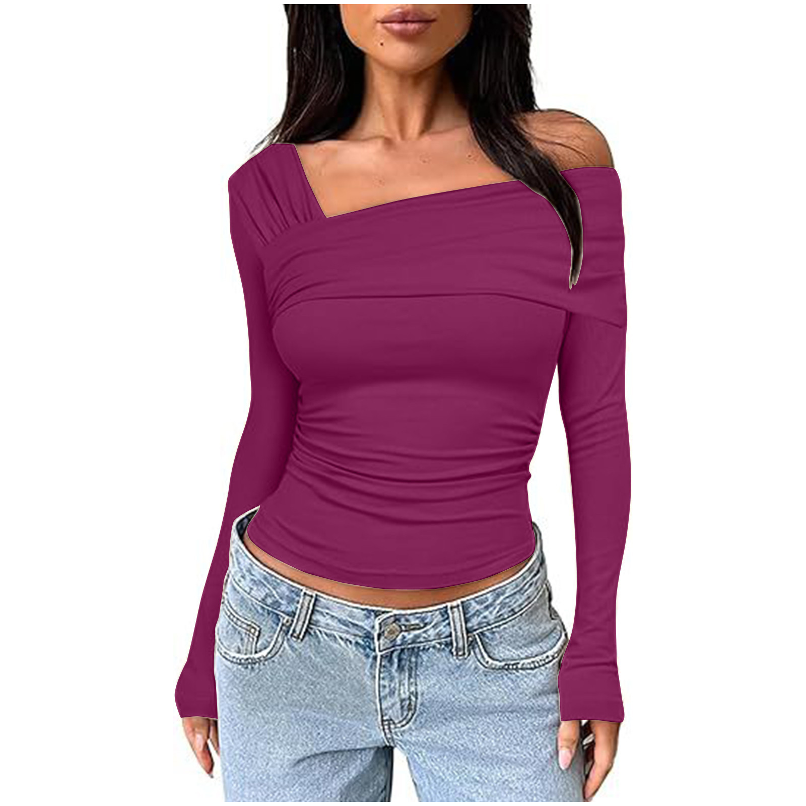 Jalioing Bottom Shirt for Women off Shoulder Crop Undershirt Long