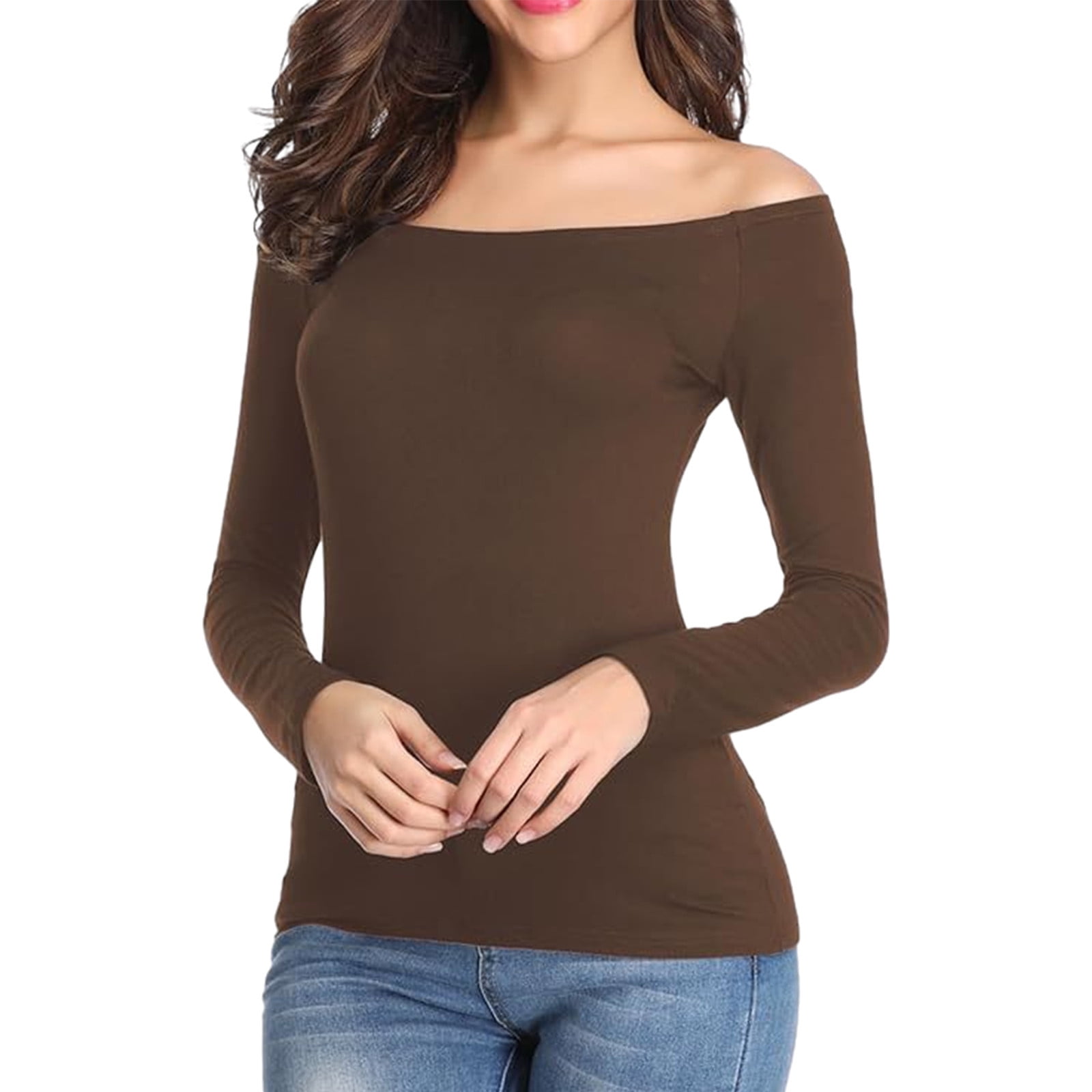 Jalioing Bottom Shirt for Women off Shoulder Crop Undershirt Long