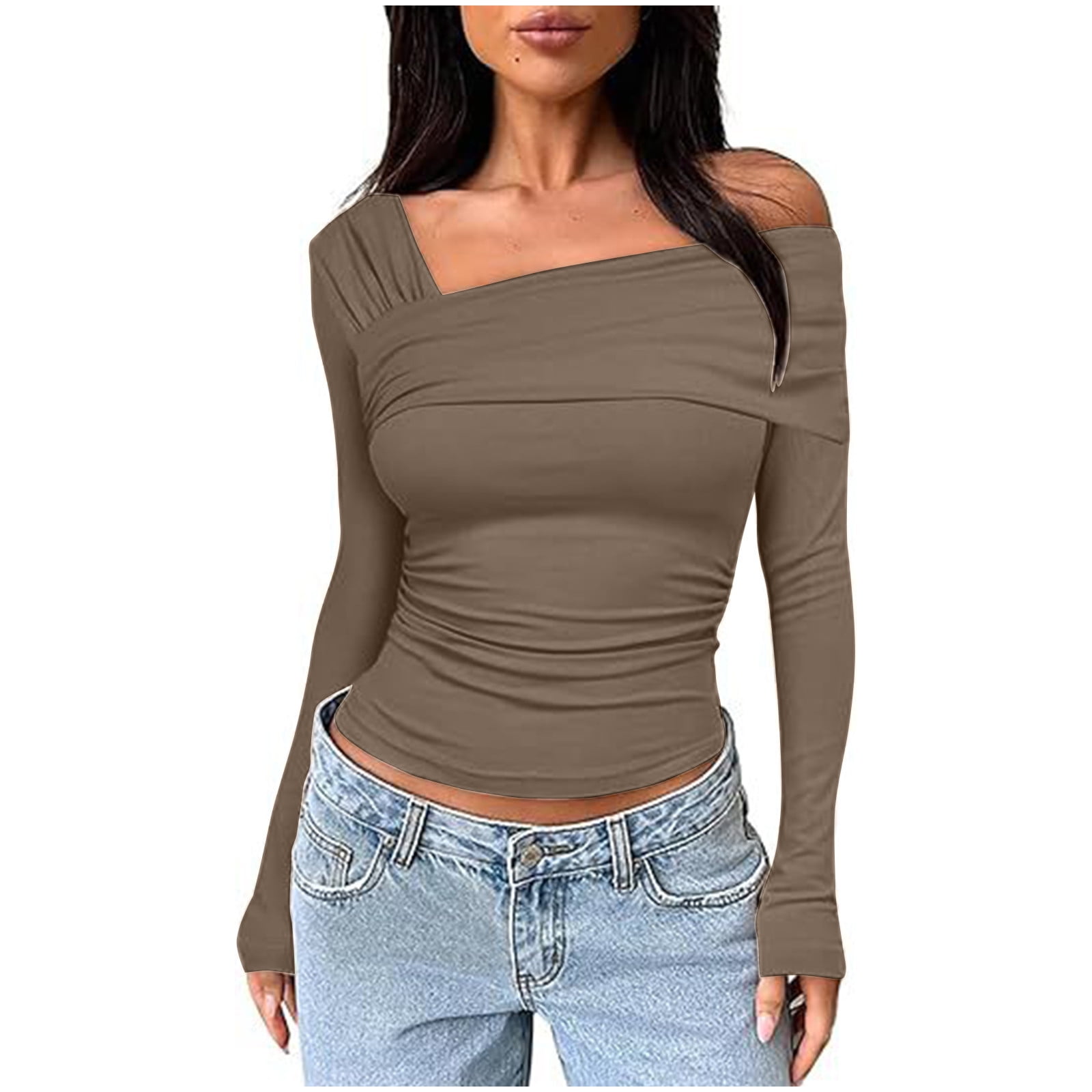 Jalioing Bottom Shirt for Women off Shoulder Crop Undershirt Long