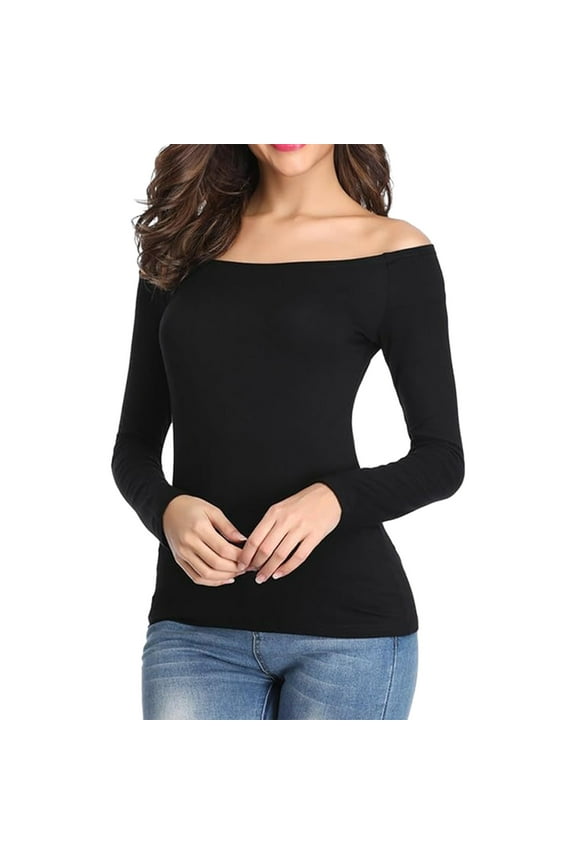 Bottom Shirt for Women off Shoulder Crop Undershirt Long Sleeve Stretch Slim Ladies Top
