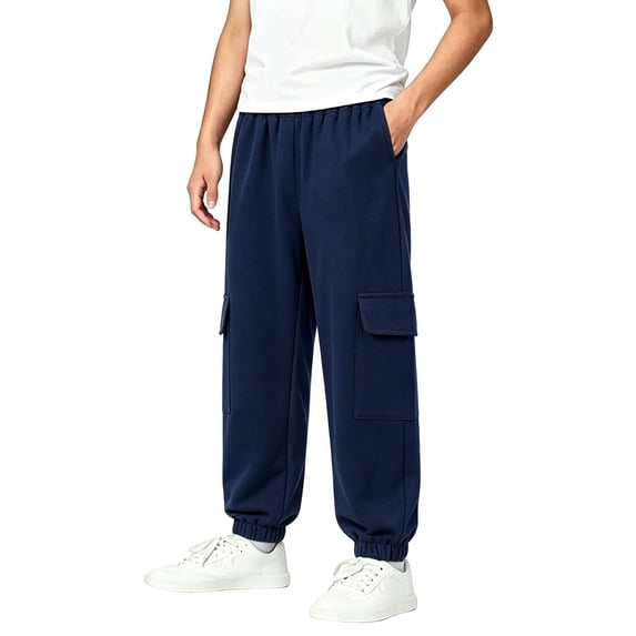 Jalioing Boys Cargo Sweatpants Lightweight Elastic Waist Cuffed Sport Pants Spring Fall Casual Athletic Joggers with Pocket
