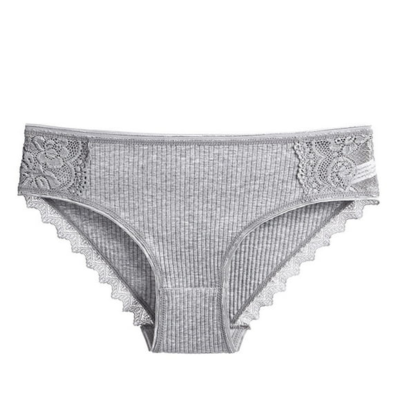 Jalioing Briefs for Women Lace Patchwork Panties Solid Color Mid Waist Stretch Ribbed Breathable Panty (Large, Gray)