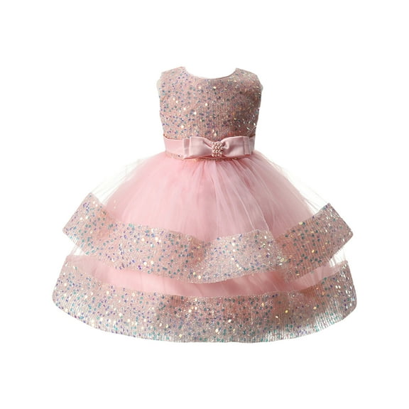 Jalioing Bubble Sleeve Princess Dress for Kids Girl Bow Ruched Puffy Dresses Birthday Party Baby Girls Skirts (4-5 Years, Pink)