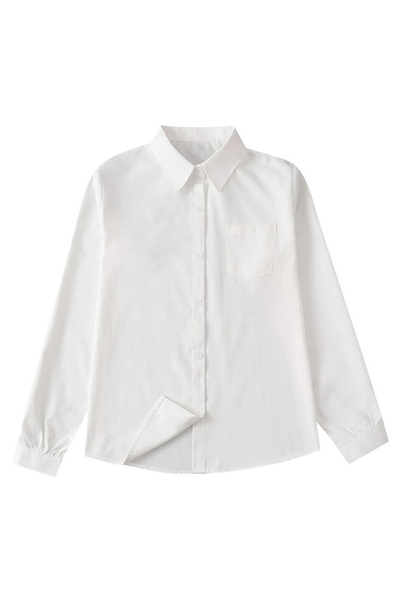 Button Down Shirts for Teens Solid Casual Dressy Long Sleeve Blouses Boys Girls School Uniform Tops