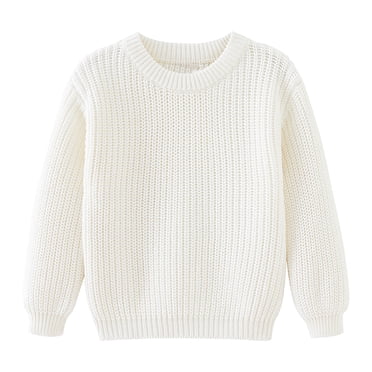 Basic Solid Color Mock Neck Long Sleeve Chunky Ribbed Knit Kids Pullover Sweater