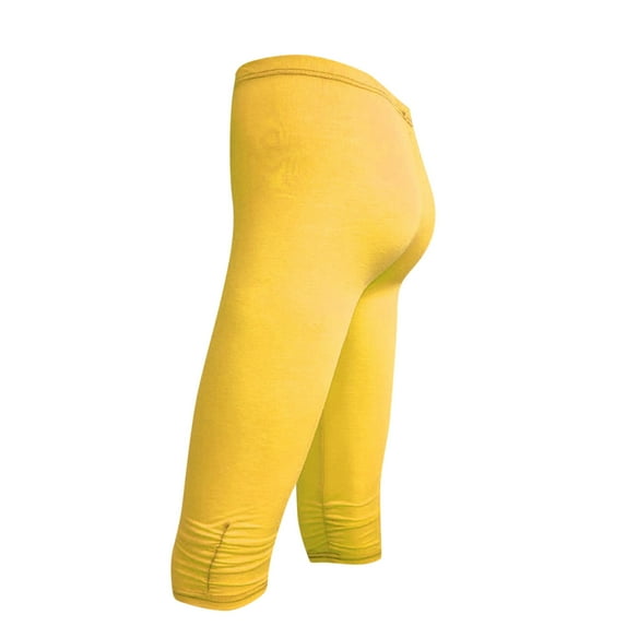 Jalioing Capri Yoga Leggings for Women Elastic Waisted Stretch Gym Pant Plus Size Ruched Calf-Length Pants (X-Large, Yellow)