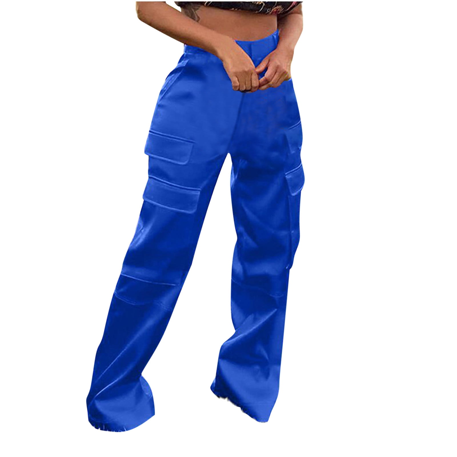 Jalioing Cargo Pant for Women Solid Color High Waist Floor Length