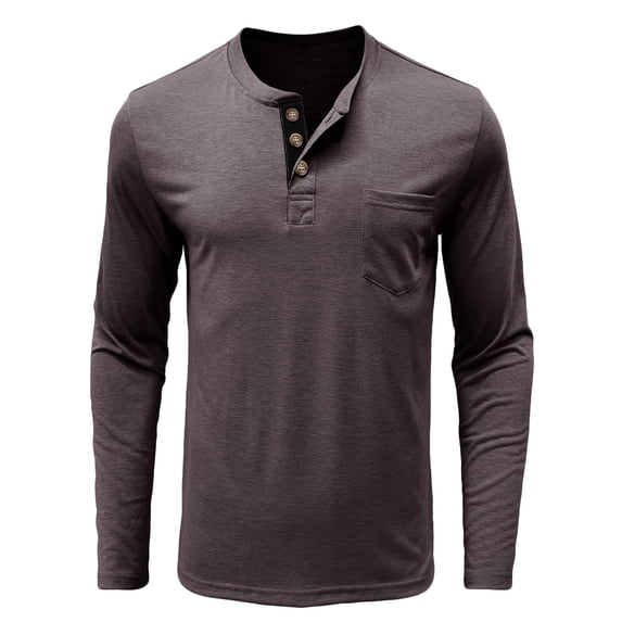Jalioing Casual Long Sleeve Tops for Men Classic Crew Neck Button Shirts Solid Color Vintage Work Tops