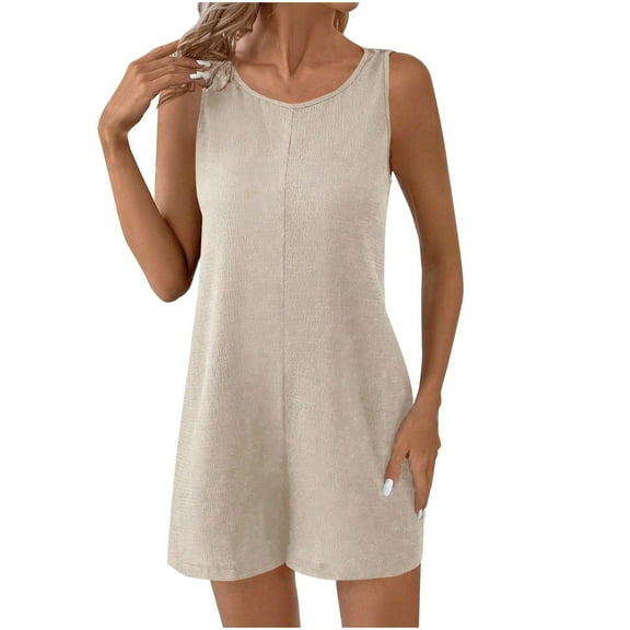 Jalioing Casual Rompers for Women Loose Sleeveless Jumpsuits Summer Trendy Short Overalls One-Piece Outfits