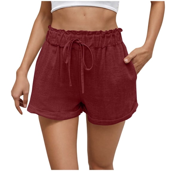 Jalioing Casual Shorts Women's Ruffle Elastic Waist Drawstring Fashion Shorts Summer Loose Wide Leg Shorts with Pocket