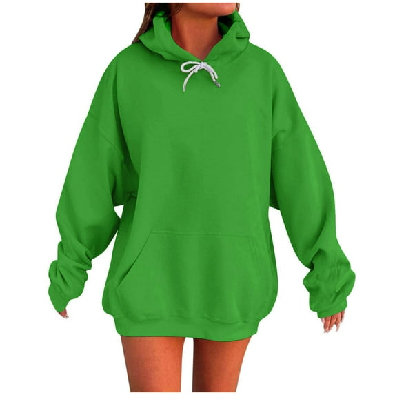 Jalioing Casual Solid Hoodies for Women Oversized Long Sleeve Hooded Drawstring Sweatshirt Pullover with Pocket