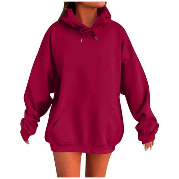 Jalioing Casual Solid Hoodies for Women Oversized Long Sleeve Hooded Drawstring Sweatshirt Pullover with Pocket