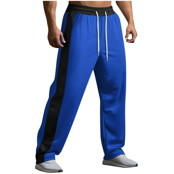Jalioing Casual Sport Sweatpants for Men Color Block Wide Leg Drawstring Waist Joggers with Pocket Workout Trousers