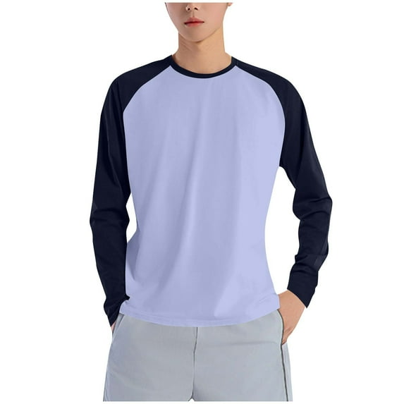 Jalioing Casual Sport T Shirt for Men Color Block Long Sleeve Crew Neck Athletic Tee Lightweight Workout Shirt