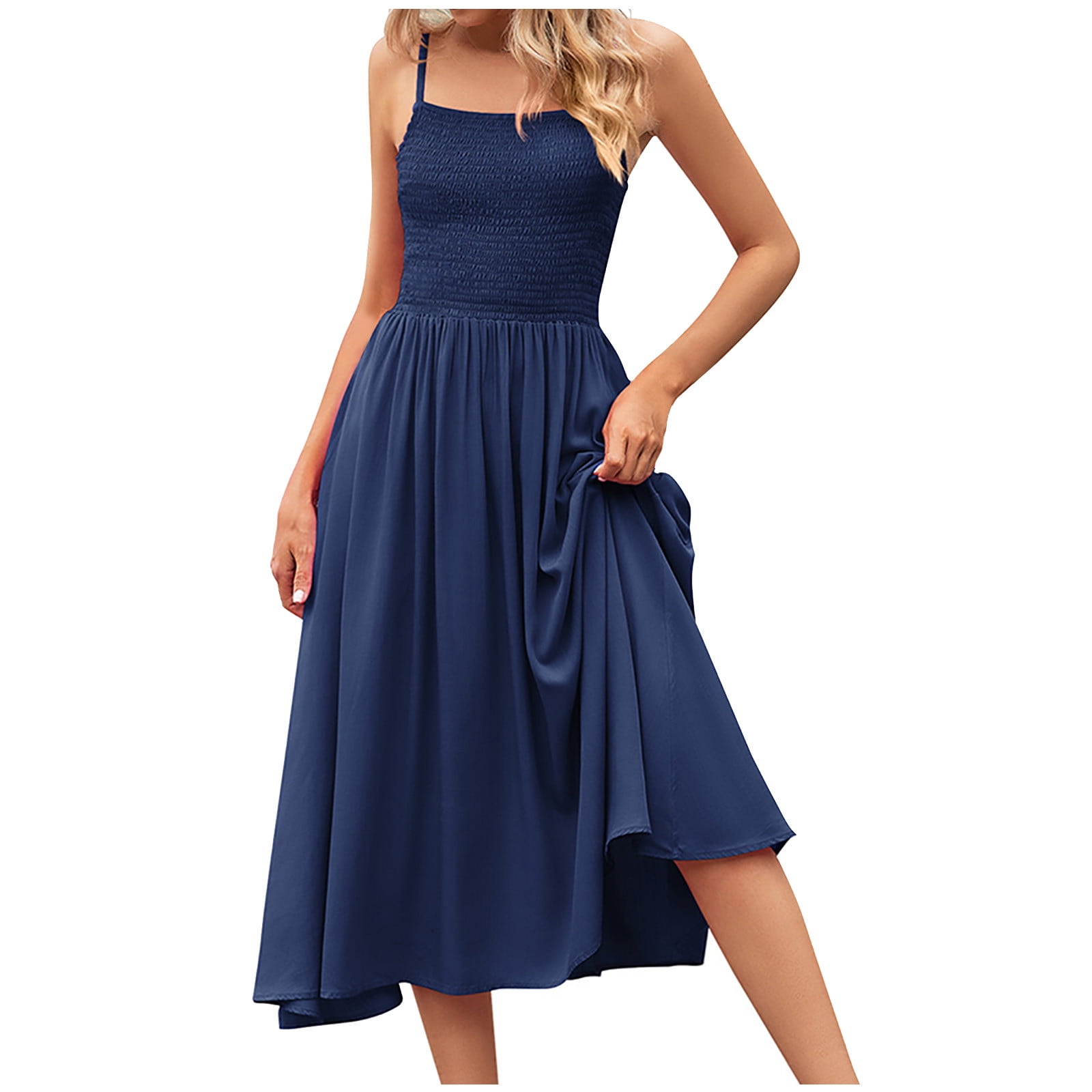 SOLY HUX Women's Summer Long Cami Sundress - Color Block, V Neck, Spaghetti Strap, Flowy Maxi Dress