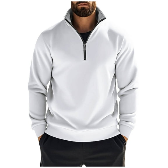 Jalioing Casual Sweatshirt for Men Long Sleeve Stand Collar Warm Pullover Shirts Business Dressy Half Zip Tops