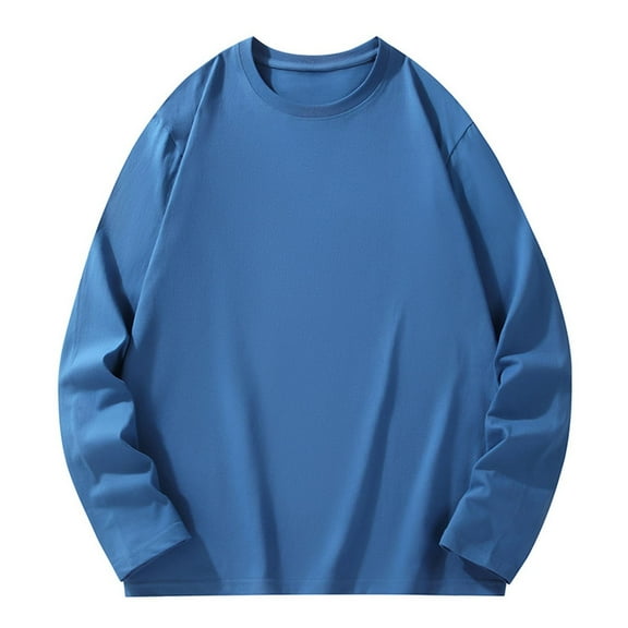 Jalioing Casual Sweatshirts for Men Basic Loose Long Sleeve Crew Neck Cotton Pullover Shirt Solid Color Tops