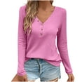 thumbnail image 1 of Jalioing Casual Tops for Women Fall Winter Long Sleeve Button V Neck Loose Tunic Shirts Ribbed Fashion Blouses, 1 of 7