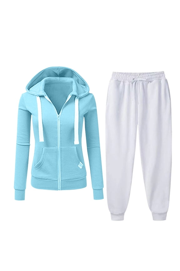 Casual Tracksuit Set for Women Zipper Up Hoodies and Jogger Pants Set 2 Piece Sport Outfits Solid Color Set