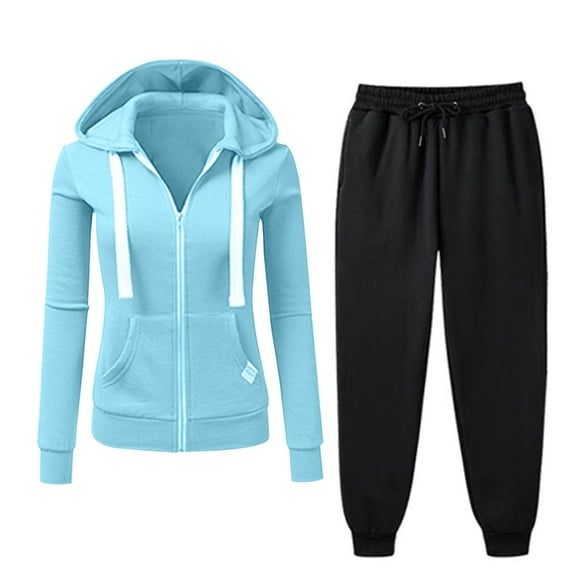 Jalioing Casual Tracksuit Set for Women Zipper Up Hoodies and Jogger Pants Set 2 Piece Sport Outfits Solid Color Set