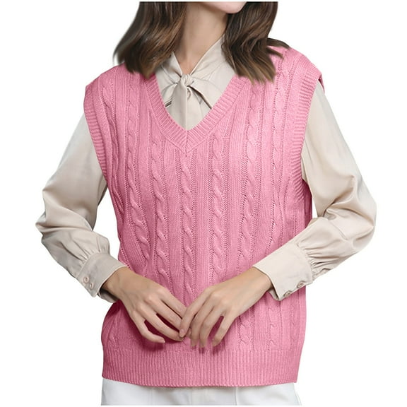 Jalioing Casual V Neck Sweaters for Women Knitted Sleeveless Sweater Vest Dressy Fashion Loose Pullover Sweater