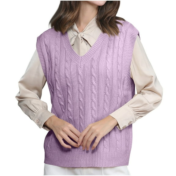 Jalioing Casual V Neck Sweaters for Women Knitted Sleeveless Sweater Vest Dressy Fashion Loose Pullover Sweater