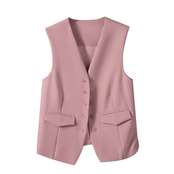 Jalioing Casual Vest Jacket for Women Sleeveless Button Suit Vest Jacket Trendy Business Vest Coat with Pocket