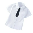 thumbnail image 1 of Jalioing Child Boys Shirt Lapel with Necktie Bow Kids Boy T-Shirt Button down Short Sleeve Dressy Tops (4-5 Years, Beige), 1 of 5