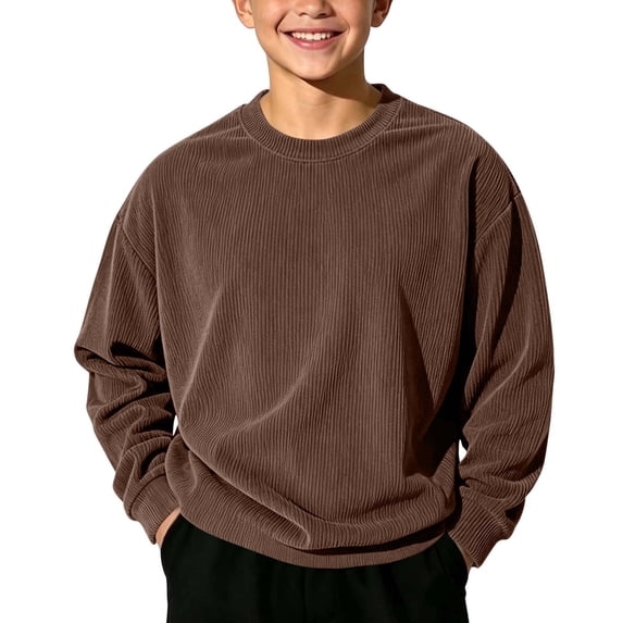 Jalioing Corduroy Sweatshirt for Kids Winter Long Sleeve Solid Color Crew Neck Pullover Big Boys Girls Tops 1-14 Years