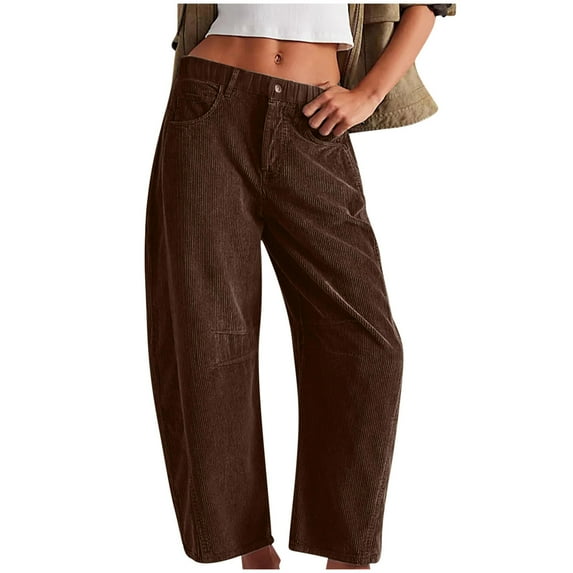 Jalioing Corduroy Trousers for Women Wide Leg Elastic Waist Lounge Pants with Pocket Casual Loose Pants