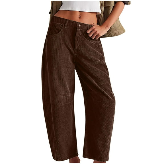 Jalioing Corduroy Trousers for Women Wide Leg Elastic Waist Lounge Pants with Pocket Casual Loose Pants
