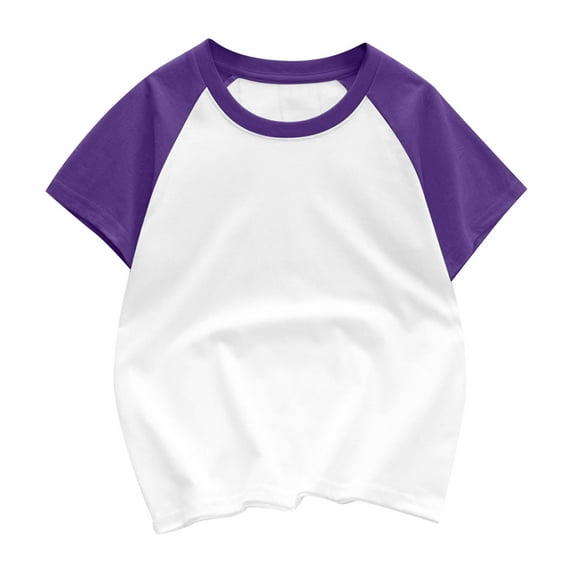 Jalioing Cotton T-Shirt for 3-12years Boys&girls Short Sleeve Top Summer Crew Neck Casual Raglan Shirt (8-9 Years, Purple)