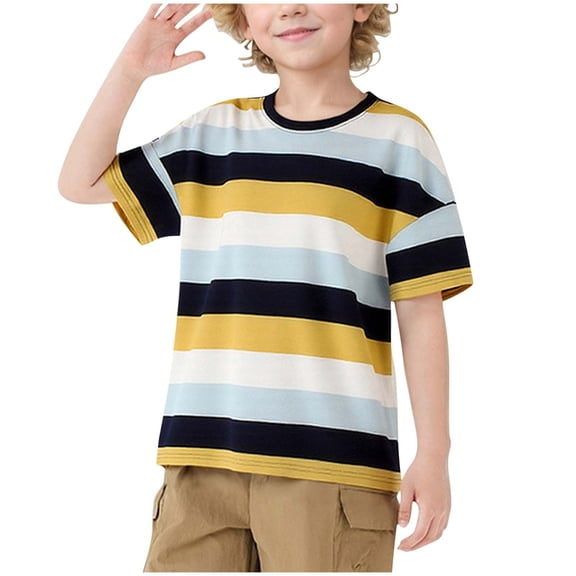 Jalioing Cotton T Shirt for Kids Oversized Striped Short Sleeve Crew Neck Tees Tops Girls Boys Summer Shirts