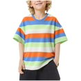 thumbnail image 1 of Jalioing Cotton T Shirt for Kids Oversized Striped Short Sleeve Crew Neck Tees Tops Girls Boys Summer Shirts, 1 of 4
