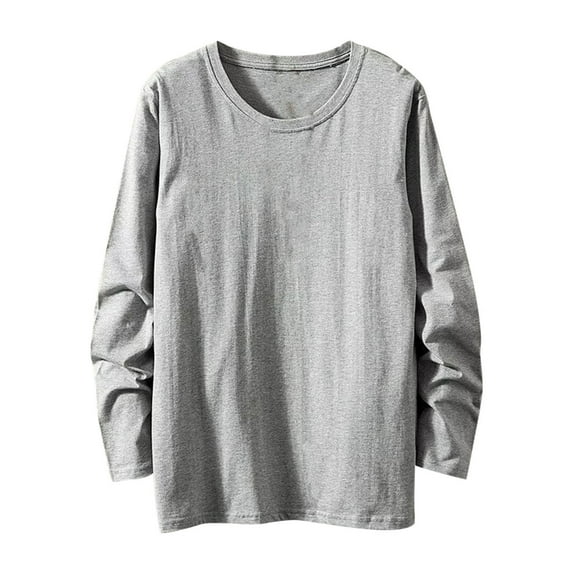 Jalioing Cotton T Shirt for Men Solid Long Sleeve Crew Neck Basic Tee Casual Loose Fashion Shirts Tops