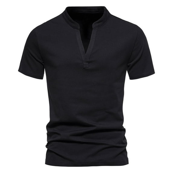 Jalioing Cotton V Neck Shirts for Men Summer Fashion Casual Short Sleeve T Shirt Big and Tall Solid Color Tops