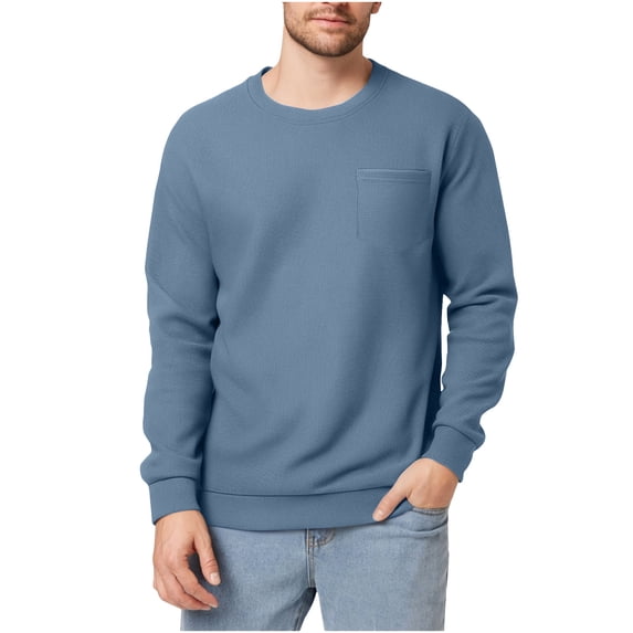Jalioing Crew Neck Pullover for Men Classic Solid Long Sleeve Sweatshirts with Pocket Casual Basic Shirts