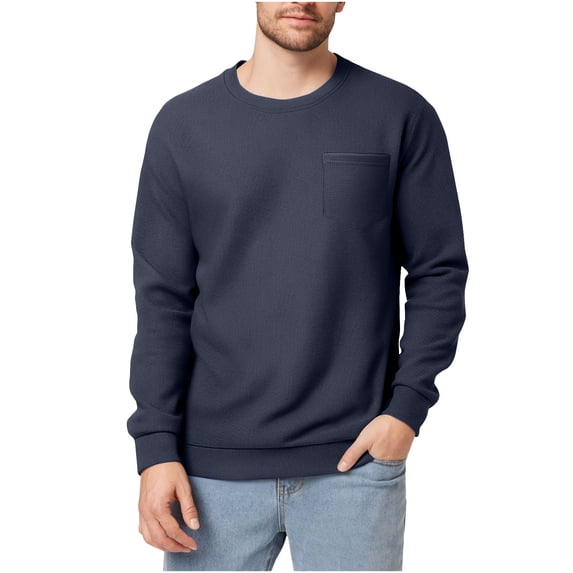 Jalioing Crew Neck Pullover for Men Classic Solid Long Sleeve Sweatshirts with Pocket Casual Basic Shirts