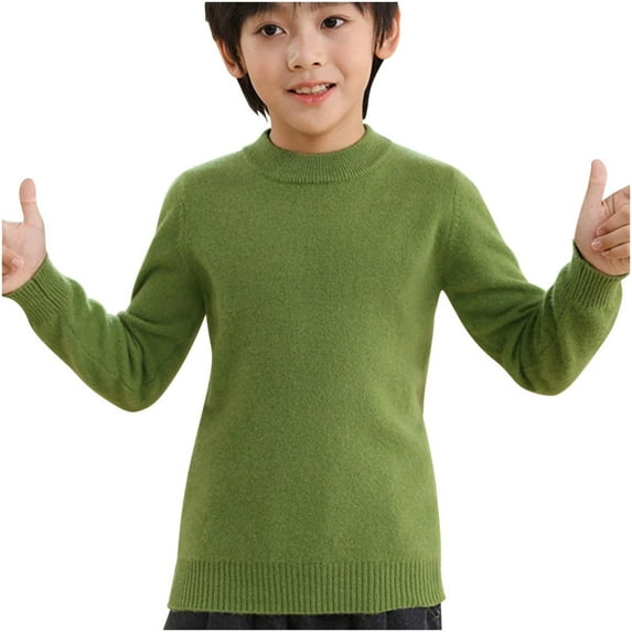 Jalioing Crew Neck Sweaters for Kids Soft Comfort Long Sleeve Knitted Pullover Boys Girls Casual Sweater Tops 4-18 Years