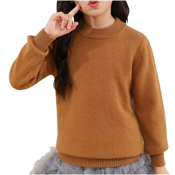 Jalioing Crew Neck Sweaters for Kids Soft Comfort Long Sleeve Knitted Pullover Boys Girls Casual Sweater Tops 4-18 Years