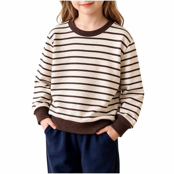 Jalioing Crew Neck Sweatshirt for Toddler Kids Classic Color Block Striped Long Sleeve Pullover Tops Casual Clothes