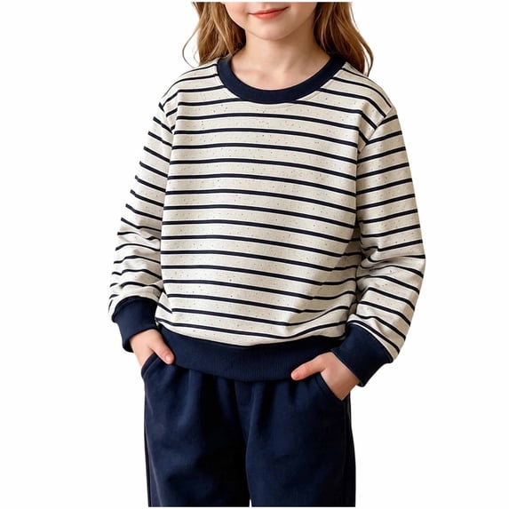 Jalioing Crew Neck Sweatshirt for Toddler Kids Classic Color Block Striped Long Sleeve Pullover Tops Casual Clothes