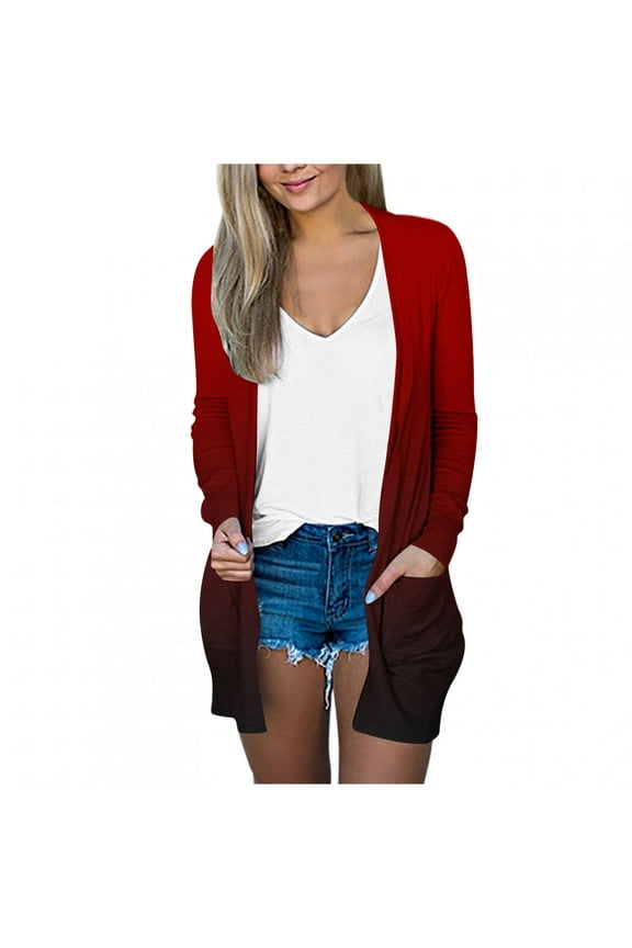 Women's Long Sleeve Open Front Cardigan with Pocket Fashion Print Sweater Cardigan Casual Trendy Outerwear