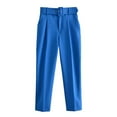 thumbnail image 1 of Jalioing Cropped Pants for Women Suit Slacks High Waist with Belt Solid Color Straight Leg Palazzo Slacks (Large, Blue), 1 of 3