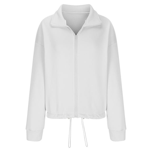 Jalioing Cropped Sweatshirt for Women Full-Zipper Lapel Trackshirt Fall Winter Long Sleeve Pullover Top