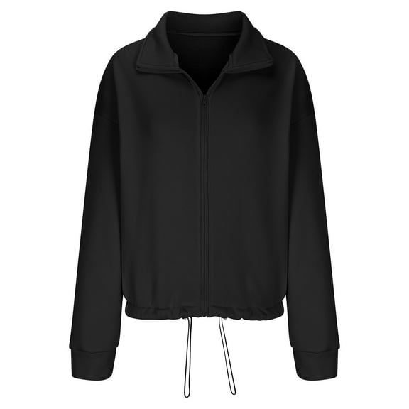 Jalioing Cropped Sweatshirt for Women Full-Zipper Lapel Trackshirt Fall Winter Long Sleeve Pullover Top