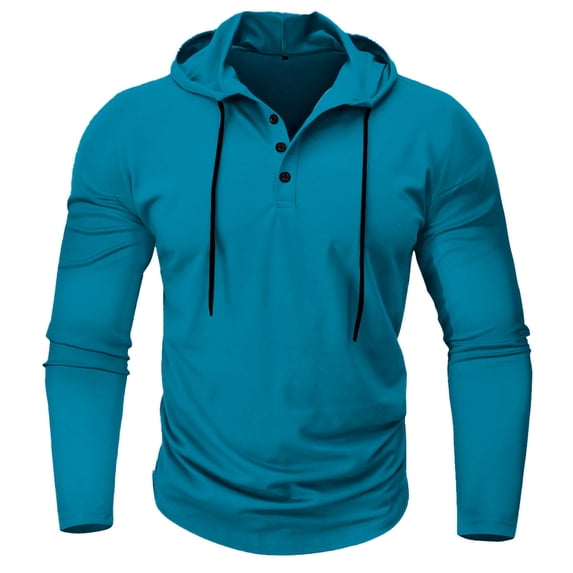 Jalioing Drawstring Hoodies for Men Casual Long Sleeve Button Hooded Sweatshirt Solid Basic Athletic Pullover