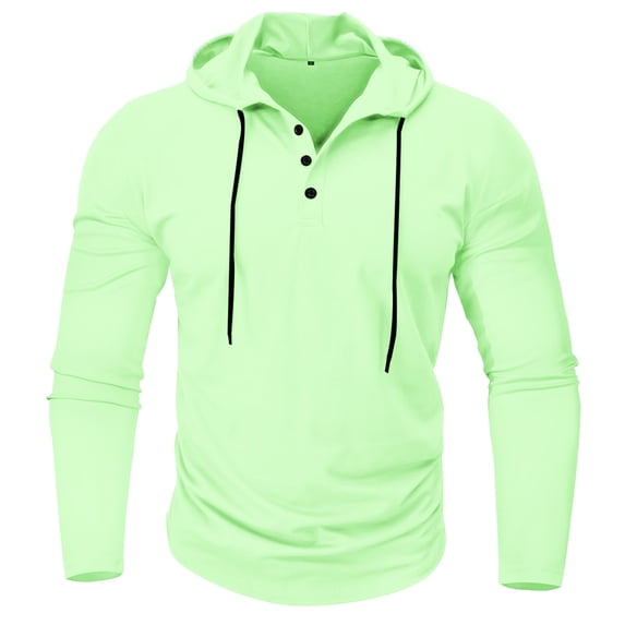 Jalioing Drawstring Hoodies for Men Casual Long Sleeve Button Hooded Sweatshirt Solid Basic Athletic Pullover