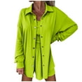 thumbnail image 1 of Jalioing Fall 3 Piece Sport Suits for Women Solid Color Tank Button Shirt with Baggy Shorts Casual Outfits (Large, Green), 1 of 9