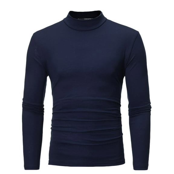 Jalioing Fall Winter Basic Shirt for Men Mock Neck Long Sleeve Solid Color Slim Tops Soft Casual Undershirts